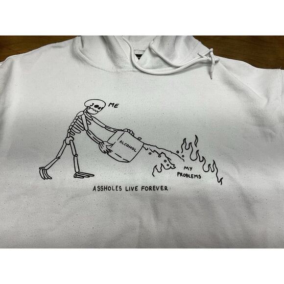 Assholes*s Live Forever Hoodie Medium White Graphic Pullover Sweater - Picture 7 of 8